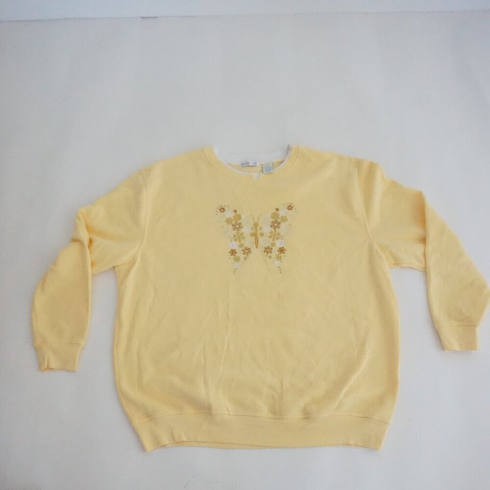 Vintage Hastings Smith Yellow Butterfly Floral Embroidered Sweatshirt Spring IX